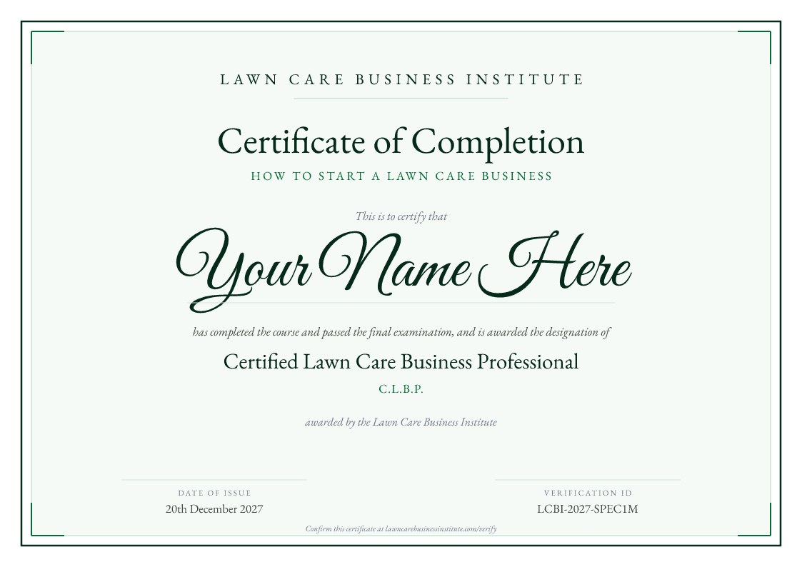 Lawn Care Business Institute certificate